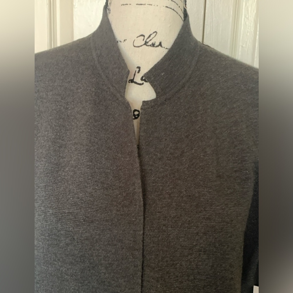 Chico’s Gray Open Front Cardigan with Metallic Animal Print Back - Picture 3 of 10
